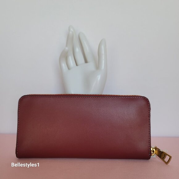 COACH Slim Accordion Smooth Calf Leather Zip-Around Wallet- Cherry color ⭐ - Picture 8 of 16